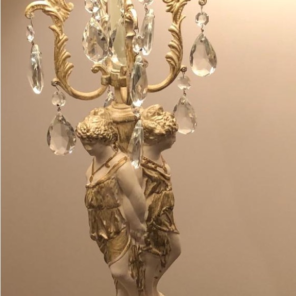 2 Belgian Crystal Table lamps with antique base . Very good condition. Used . - Picture 6 of 9